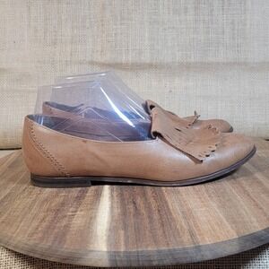 9 West Women's Loafers Brown Leather Slip On‎ Flats Fringe Detail Size 7 M